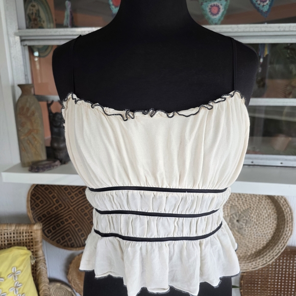 Forever 21 Cream and Black Camisole Boho Chic Milkmaid Tank Top - Picture 7 of 12